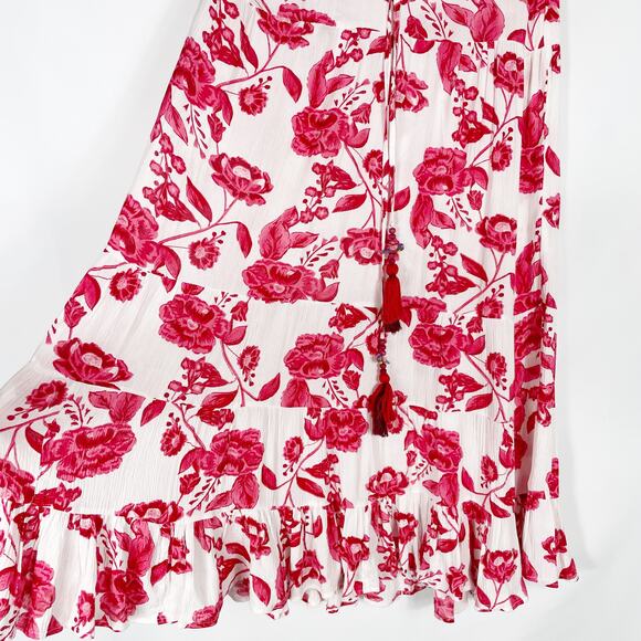 Lovers & Friends Amity Floral Maxi Dress‎ Ruffle One Shoulder White Red Sz XS - Picture 5 of 9